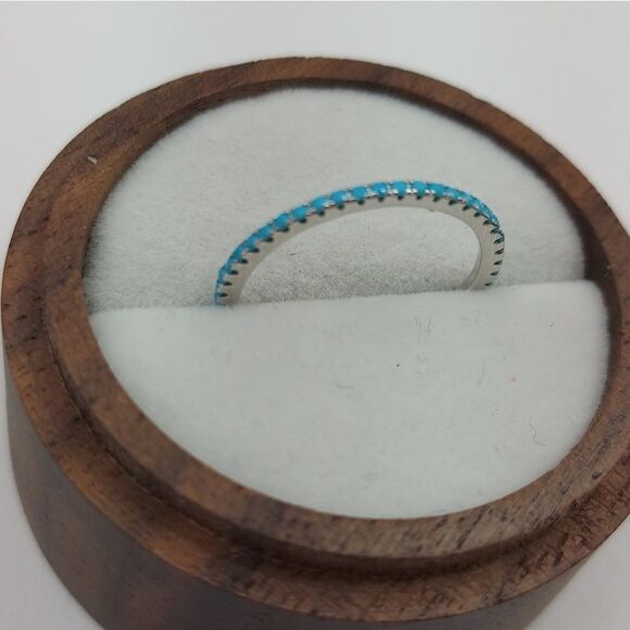 Turqouise Sterling Silver Band Stacking Ring Blue - Picture 11 of 11
